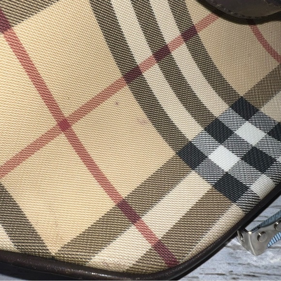 Burberry Vintage Nova Check Tote Bag Brown Leather Trim Plaid Shoulder Handbag - Picture 13 of 13